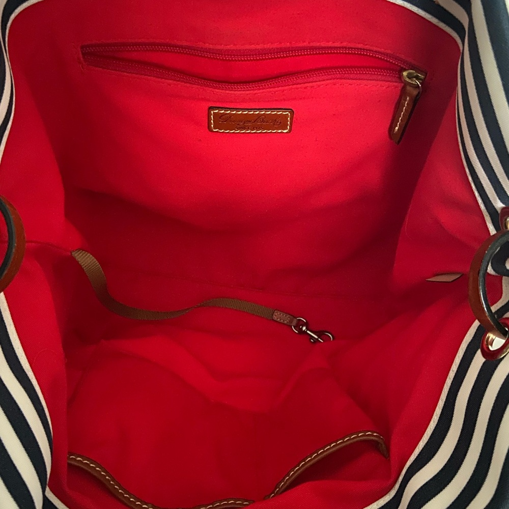 Red, white,  and navy blue striped Tote Bag w/leather straps. - Picture 4 of 5